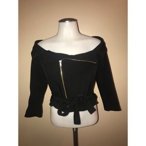 NWT Eva Mendes’ Off the Shoulder Zip Up Crop-Top